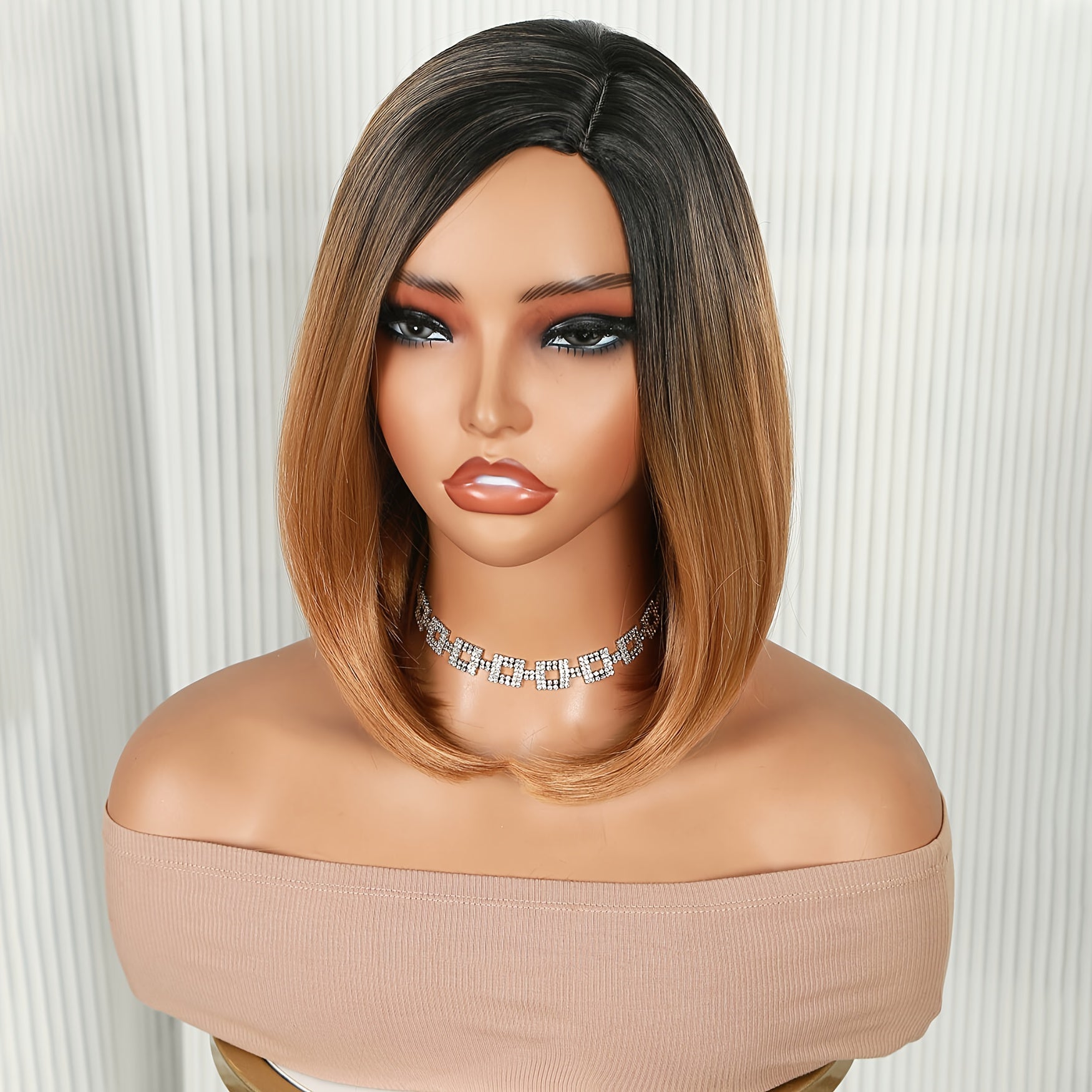 Chic Ombre Brown 12" Bob Wig for Women - Soft, Straight Synthetic Hair with Side Part, No Bangs | Natural-Looking, Easy to Style & Wear, High-Quality Shoulder-Length Wig, Versatile Hair Wig|Side Part Wig|Highquality Synthetic